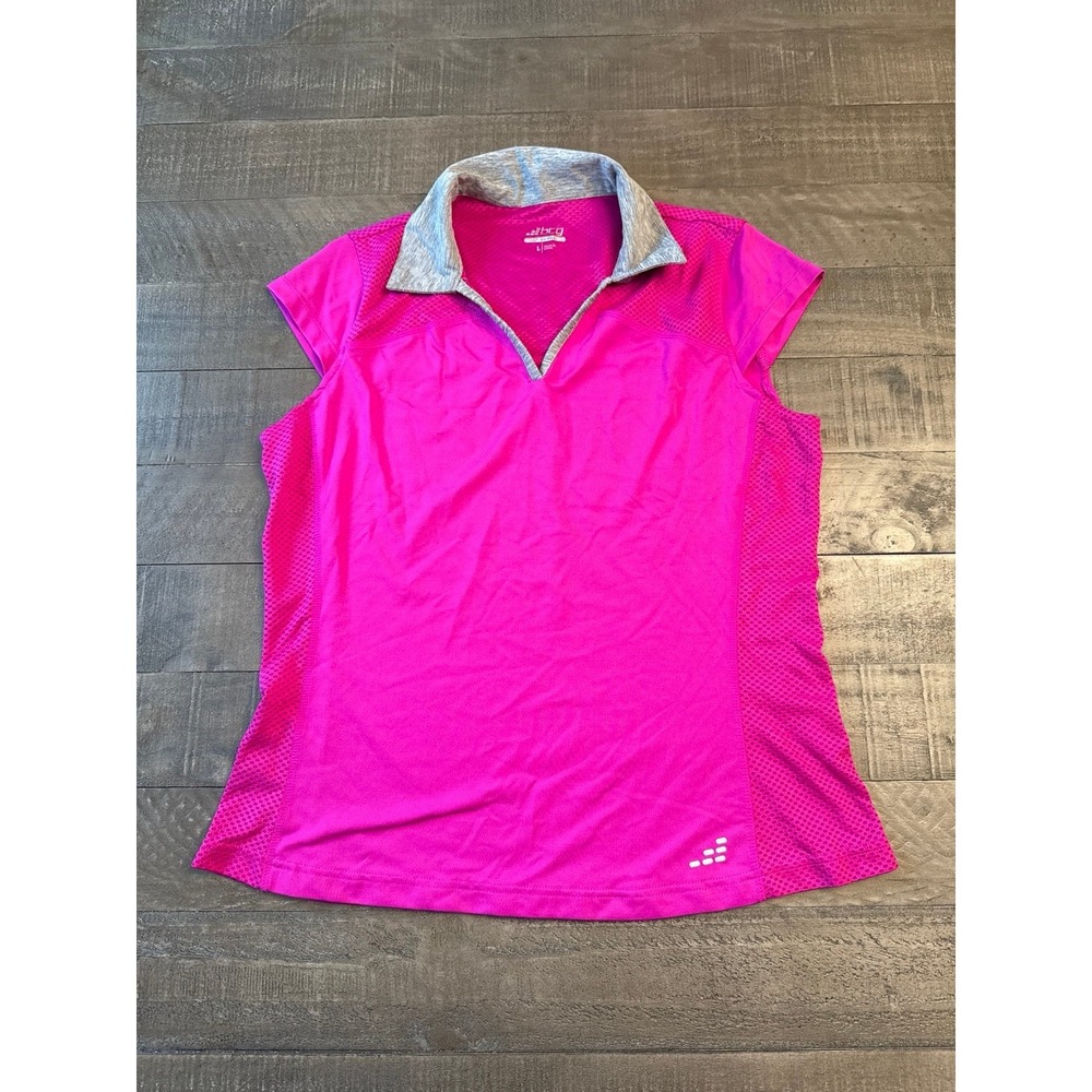 BCG Women's Tru-Wick purple gray collar mesh sides athletic polo shirt Size L